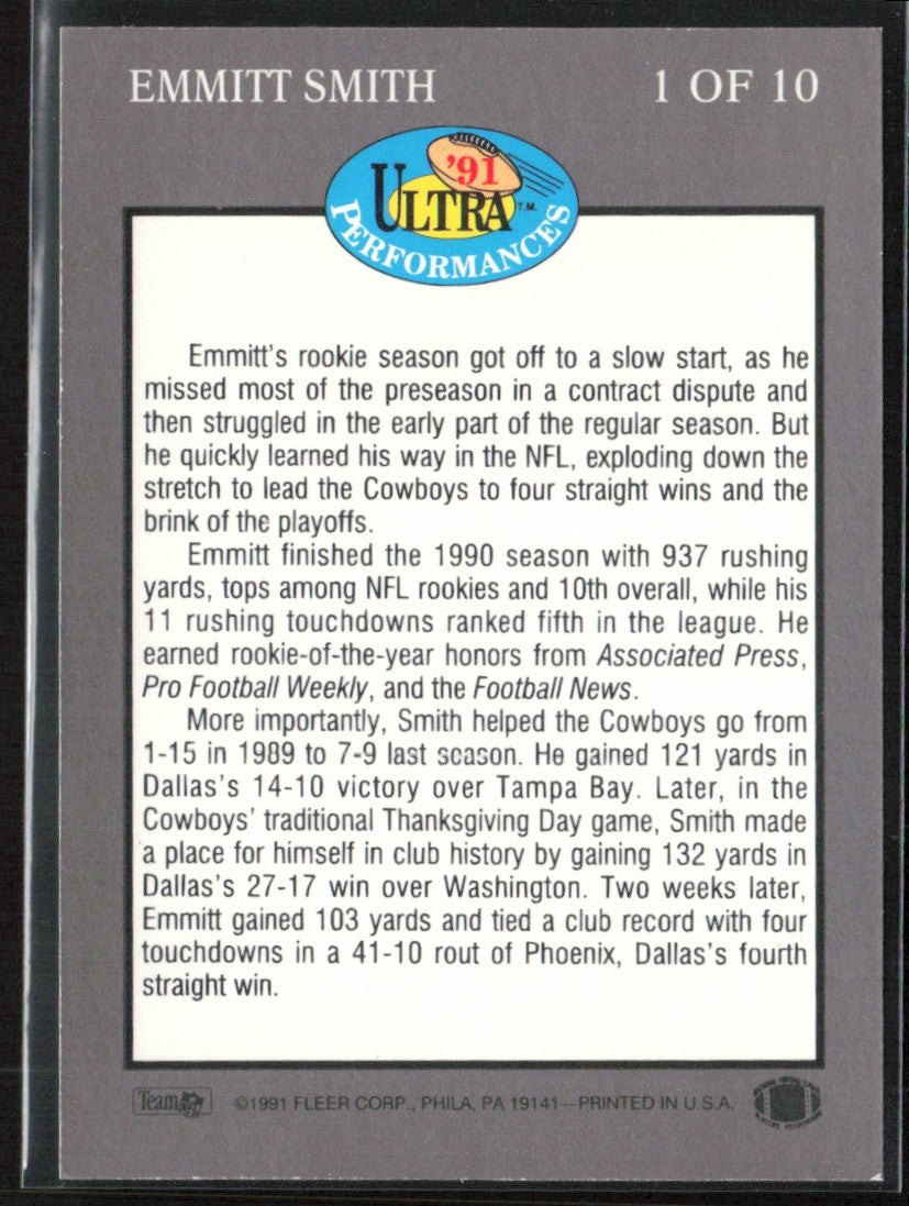 Emmitt Smith 1991 Fleer Ultra Performances #1 Dallas Cowboys