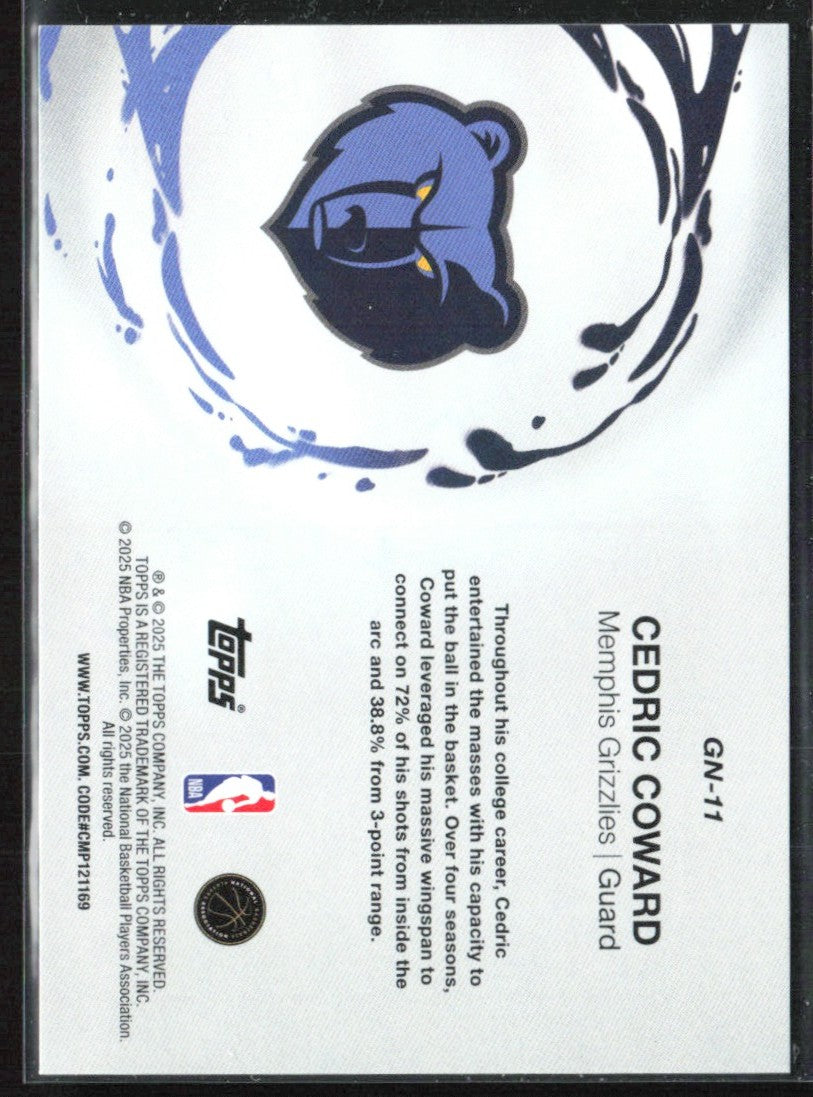 Cedric Coward 2025 Topps Generation Now RC #GN-11 Memphis Grizzlies