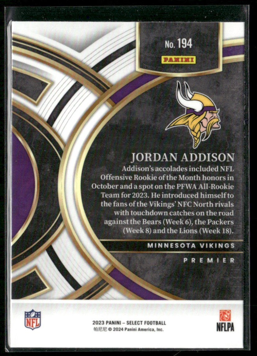 Jordan Addison 2023 Panini Select Premier RC #194 Minnesota Vikings
