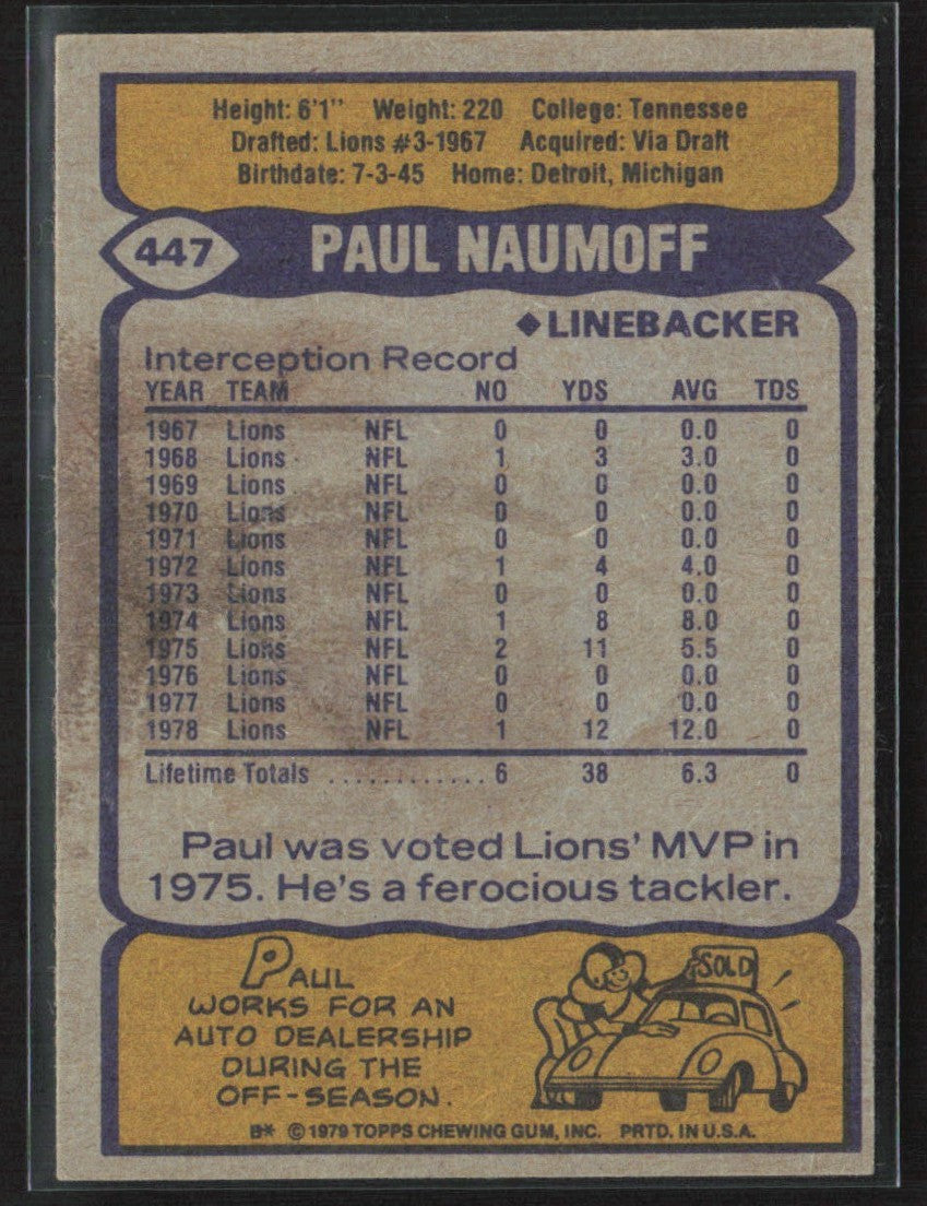 Paul Naumoff 1979 Topps #447 Detroit Lions