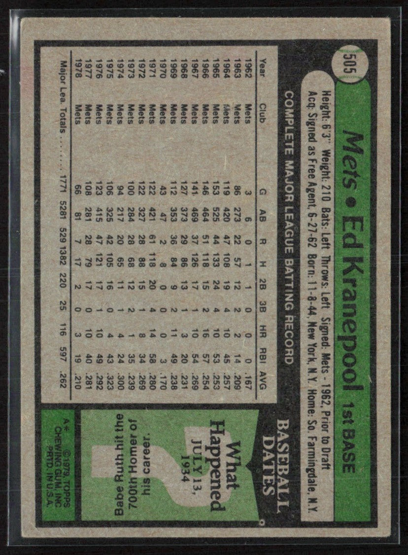 Ed Kranepool 1979 Topps #505 New York Mets