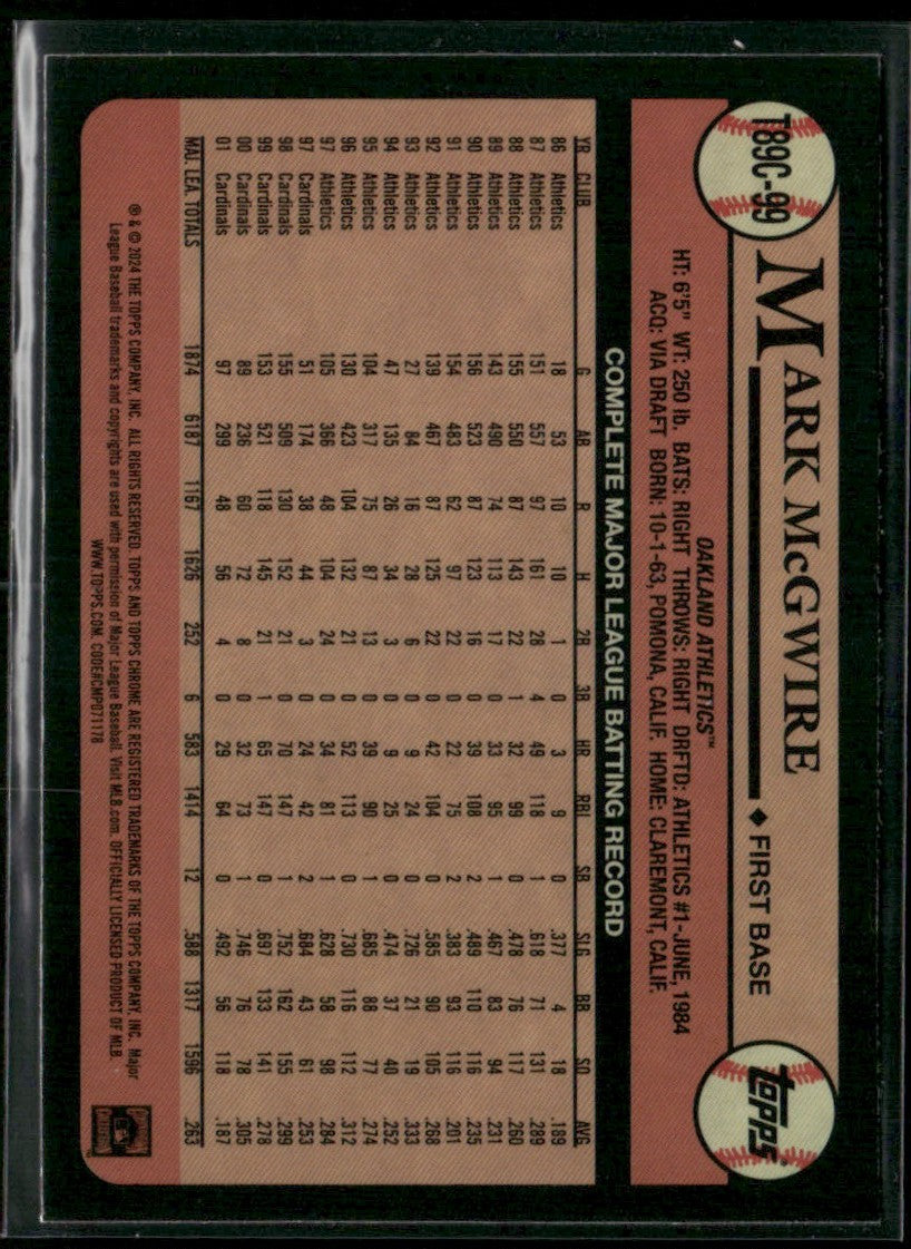 Mark McGwire 2024 Topps Chrome 1989 Silver Pack Mojo Refractor #T89C-99