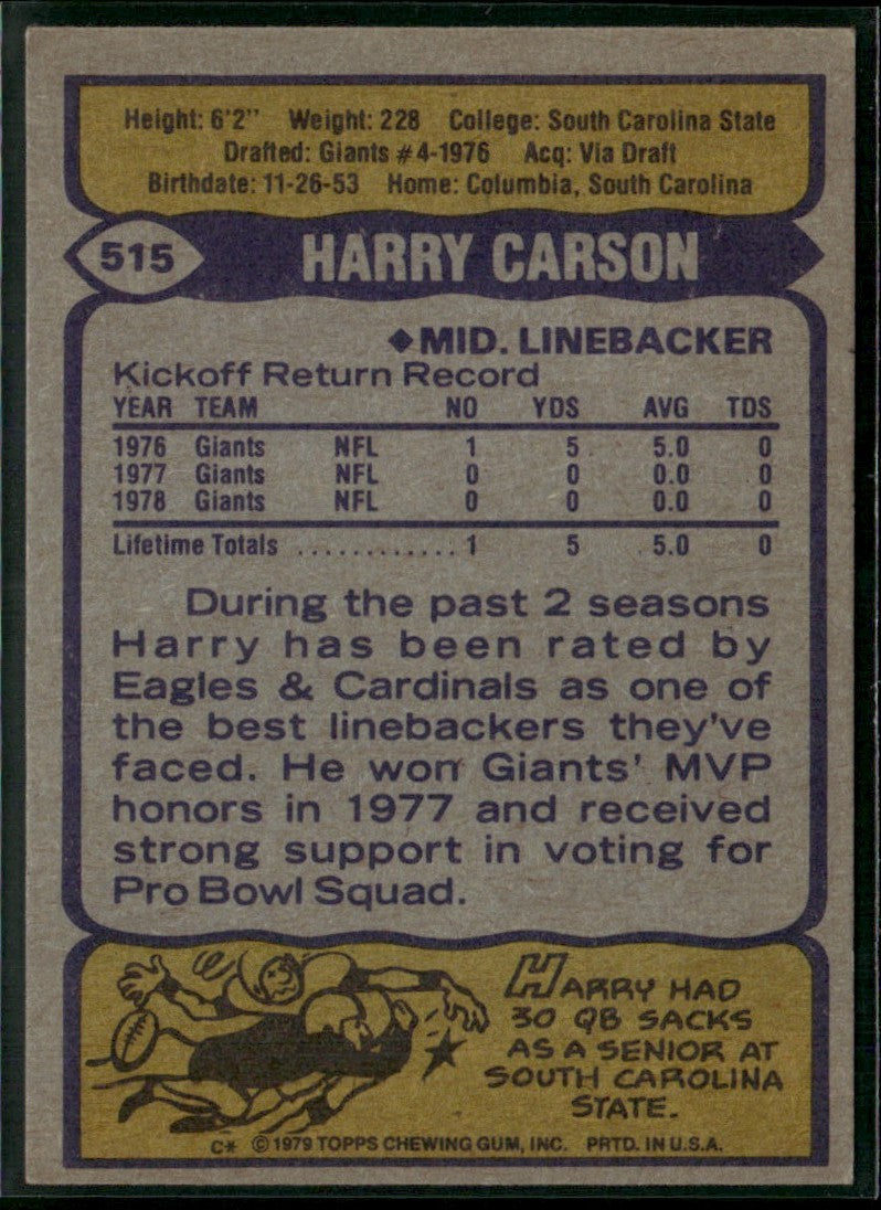 Harry Carson 1979 Topps #515 New York Giants