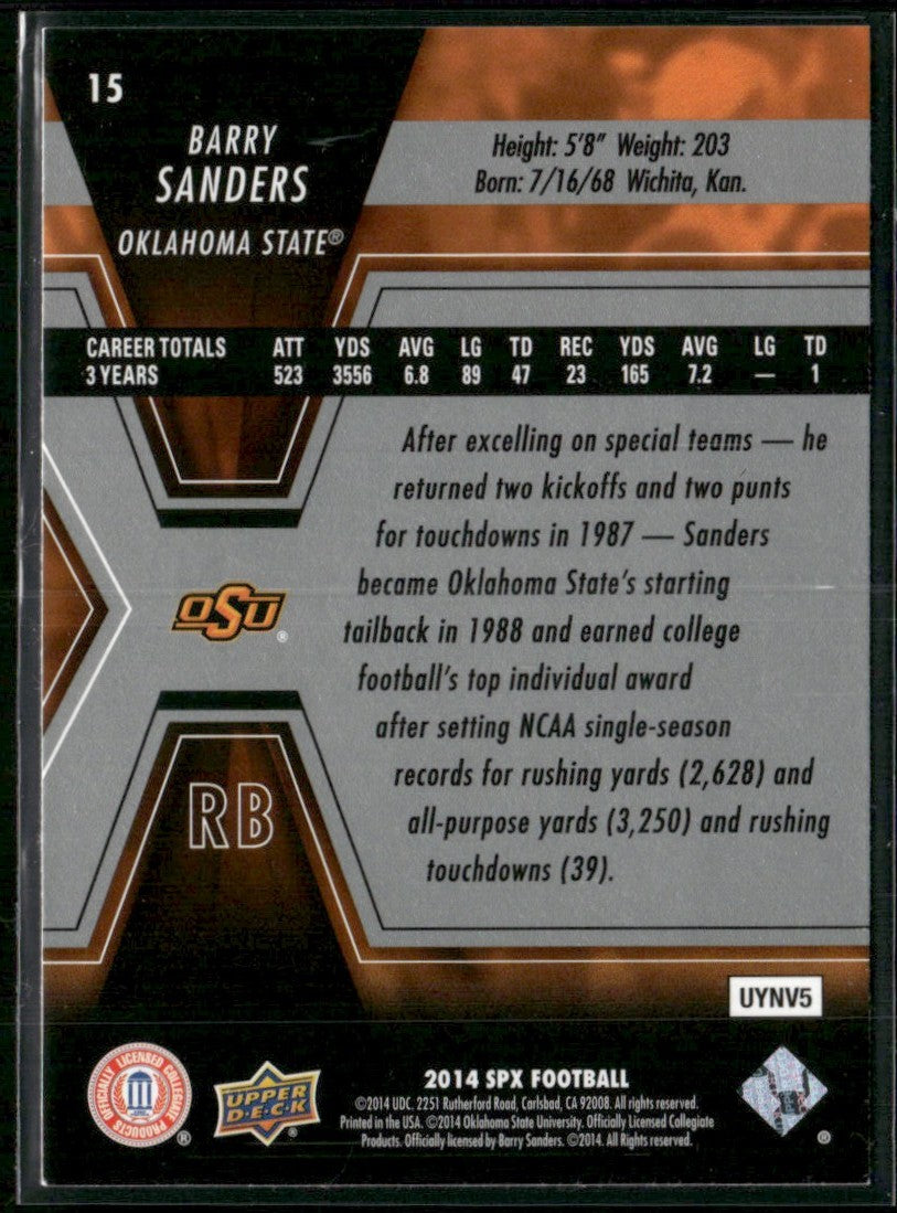 Barry Sanders 2014 SPx #15 Oklahoma State Cowboys