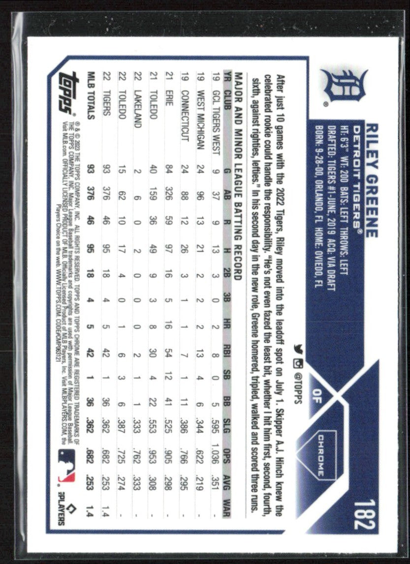 Riley Greene 2023 Topps Chrome RC #182 Detroit Tigers