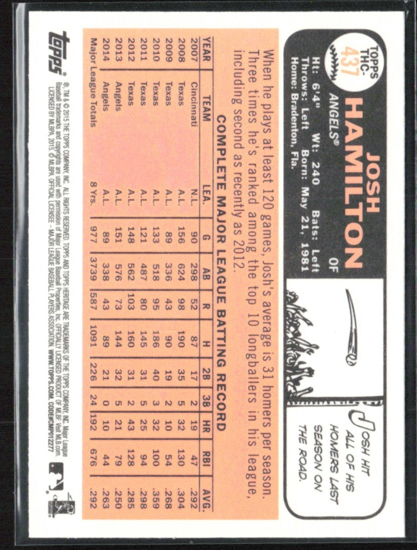Josh Hamilton 2015 Topps Heritage Chrome Foil #THC-437 Los Angeles Angels