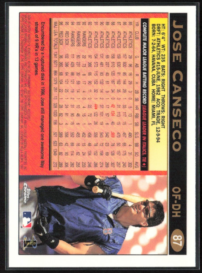 Jose Canseco 1997 Topps Chrome #87 Boston Red Sox
