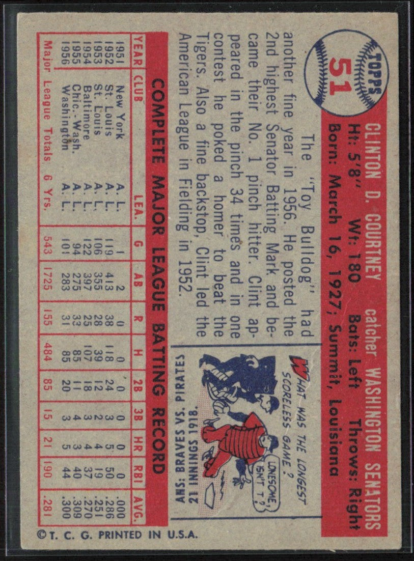 Clint Courtney 1957 Topps #51 Washington Senators