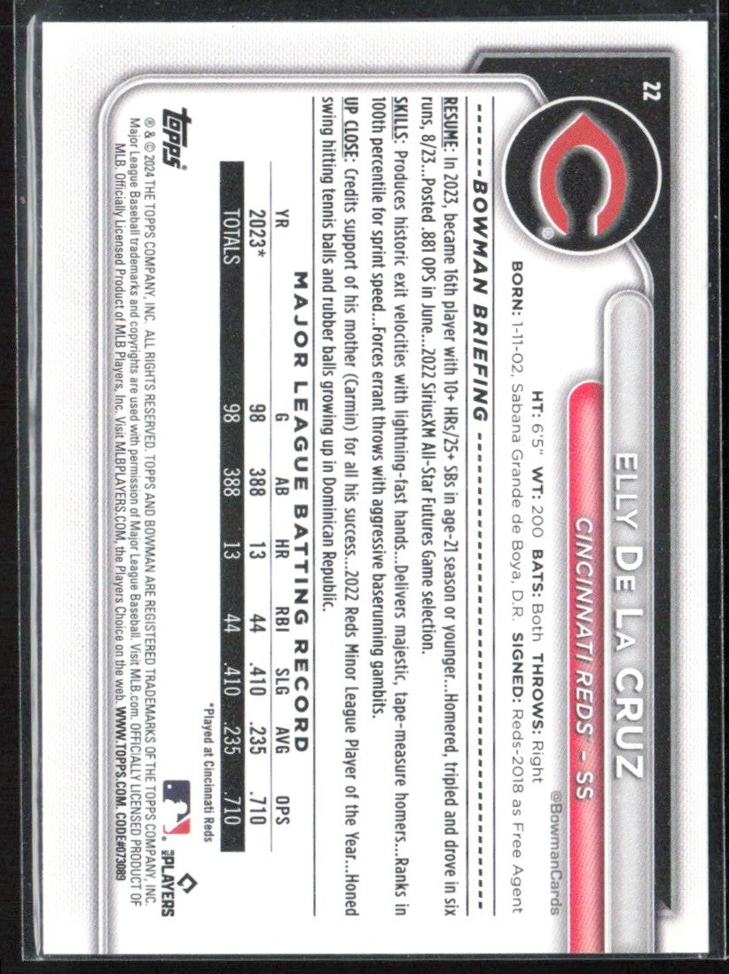 Elly De La Cruz 2024 Bowman RC #22 Cincinnati Reds