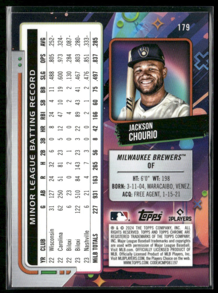 Jackson Chourio 2024 Topps Chrome Cosmic RC #179 Milwaukee Brewers