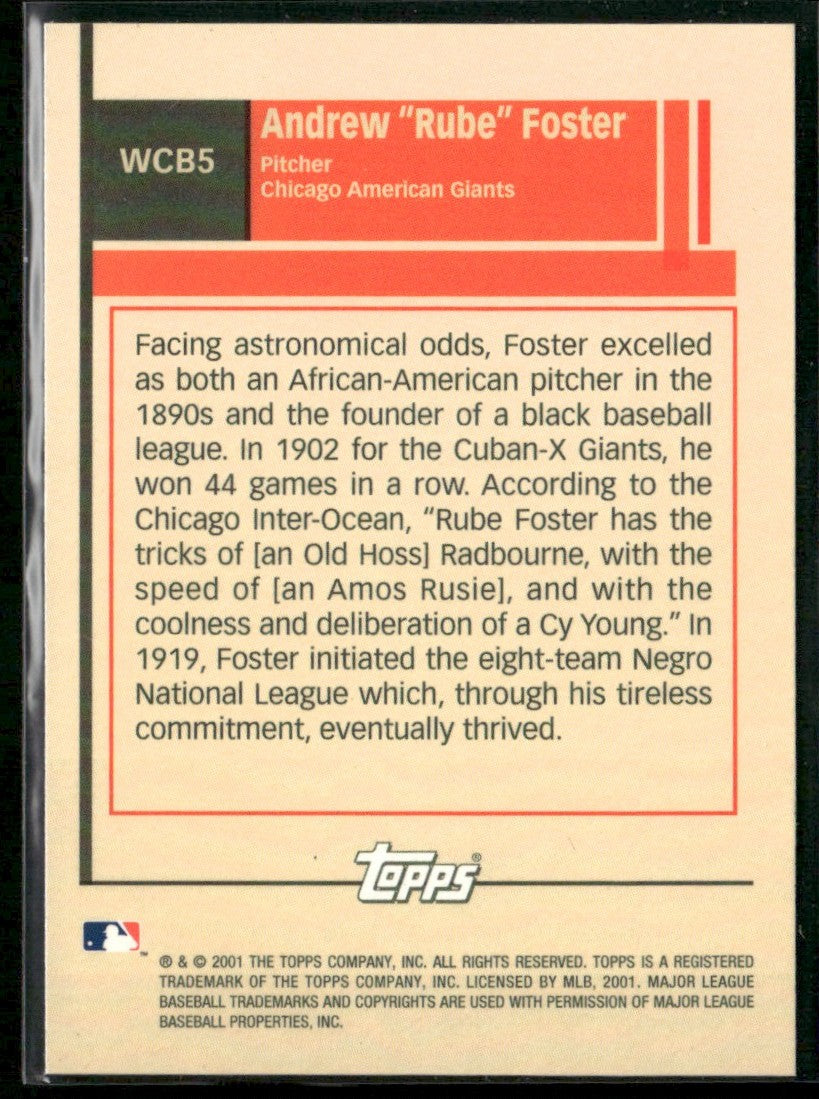 Rube Foster 2001 Topps What Could Have Been #WCB5 Chicago American Giants