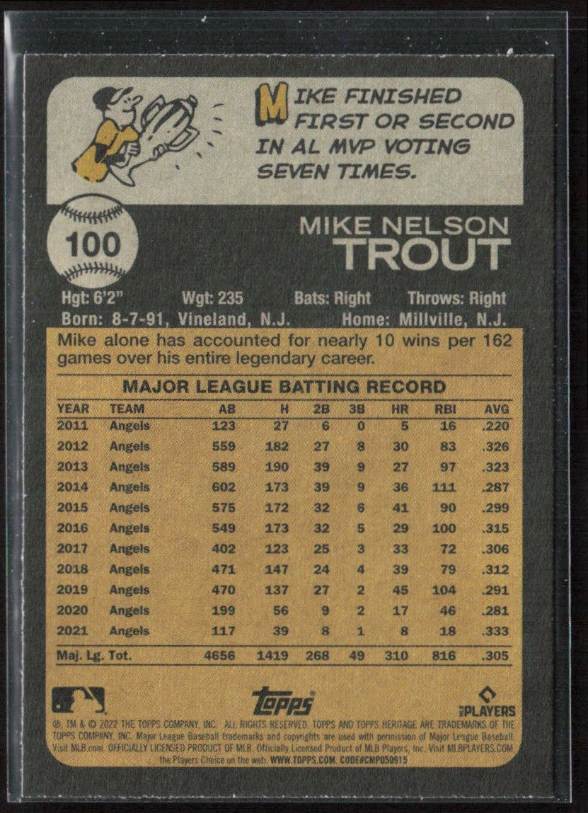 Mike Trout 2022 Topps Heritage #100 Los Angeles Angels
