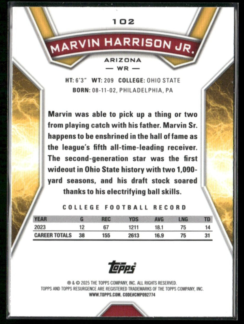 Marvin Harrison Jr. 2024 Topps Resurgence RC #102 Arizona Cardinals