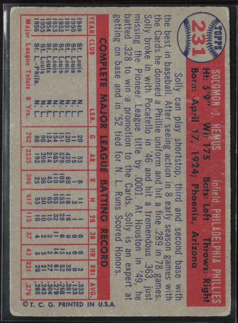 Solly Hemus 1957 Topps #231 Philadelphia Phillies