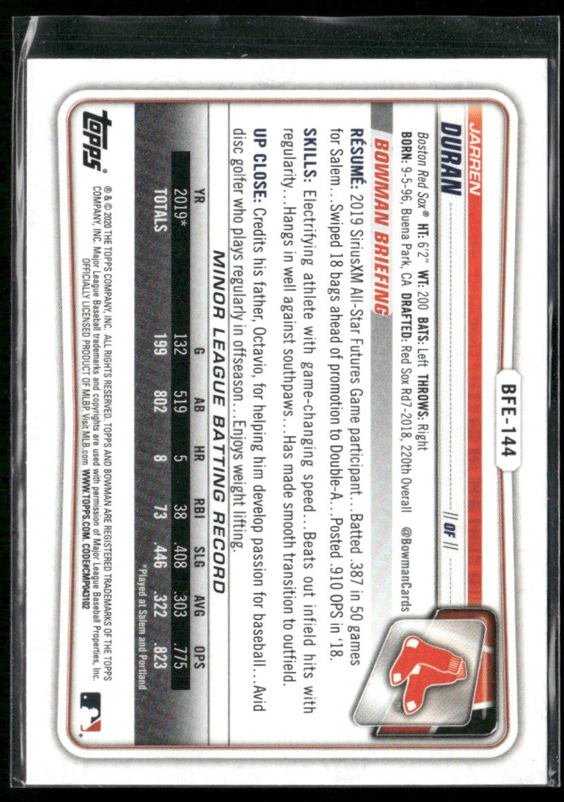 Jarren Duran 2020 Bowman 1st Edition #BFE-144 Boston Red Sox