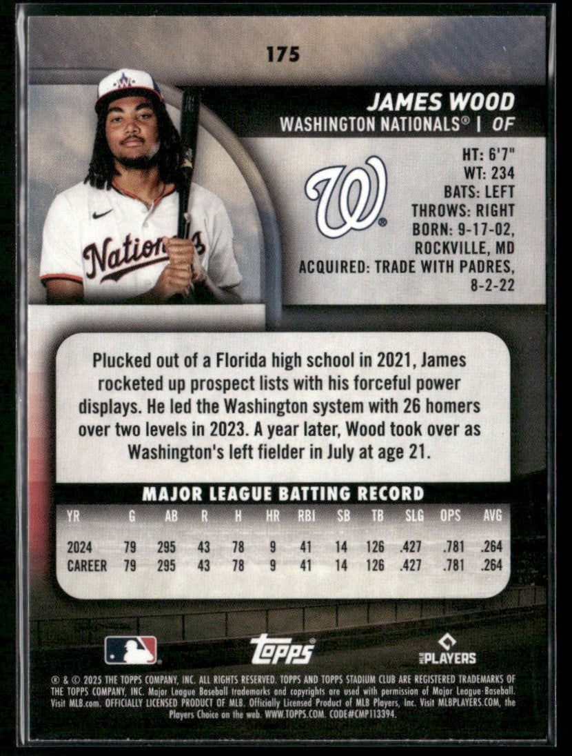 James Wood 2025 Topps Stadium Club RC #175 Washington Nationals