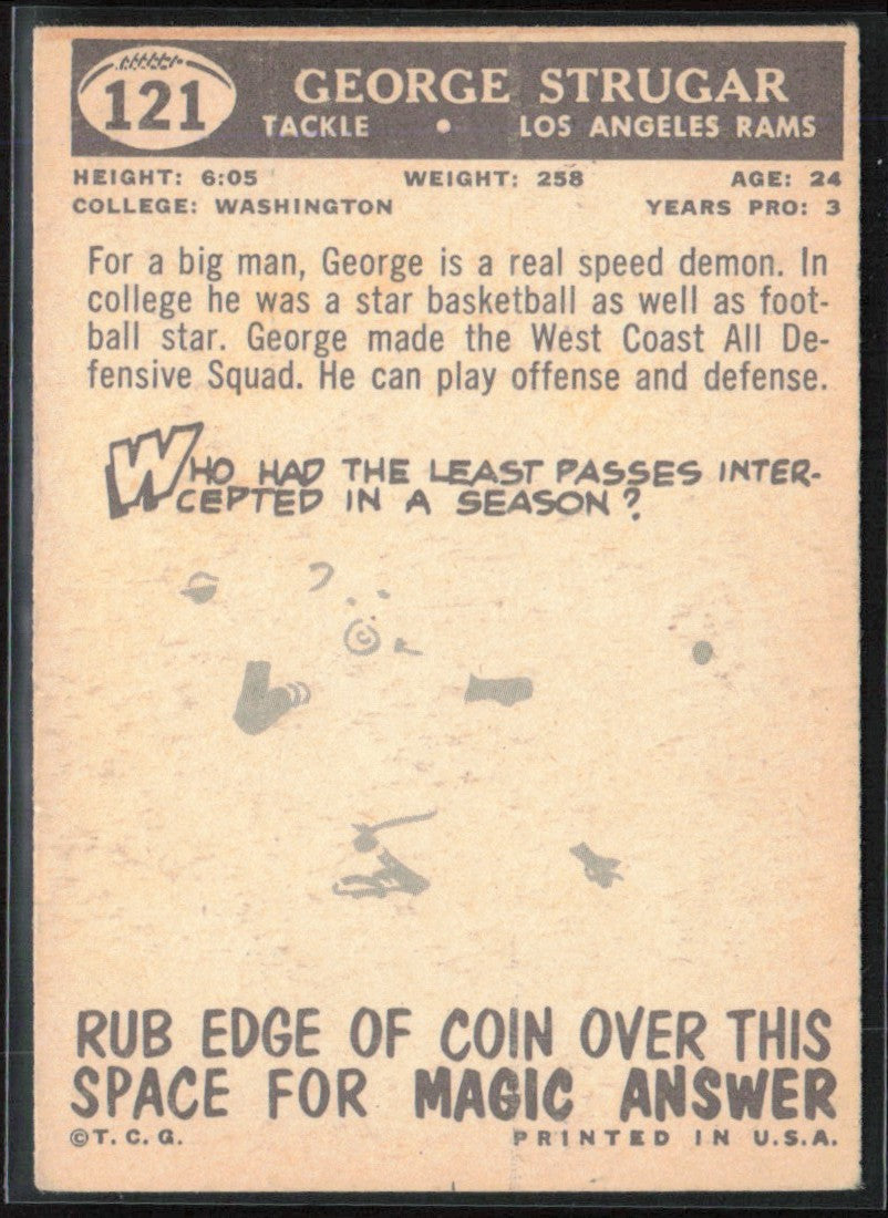 George Strugar 1959 Topps RC #121 Los Angeles Rams