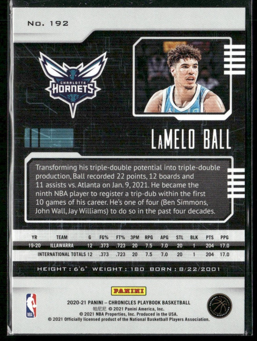LaMelo Ball 2020 Panini Chronicles RC #192 Charlotte Hornets