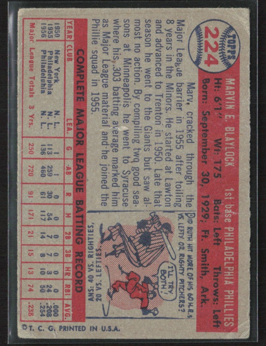 Marv Blaylock 1957 Topps #224 Philadelphia Phillies
