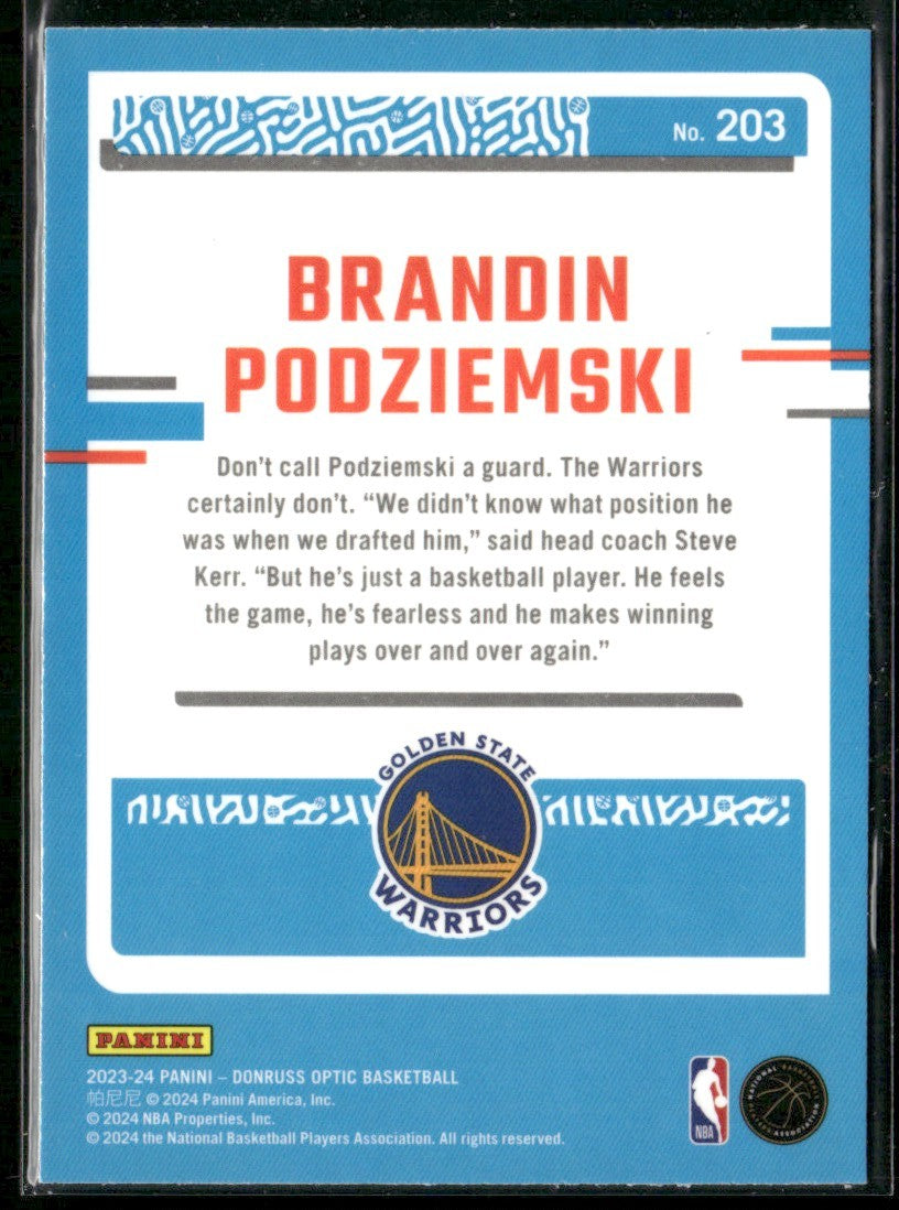 Brandin Podziemski 2023 Donruss Optic RC #203 Golden State Warriors