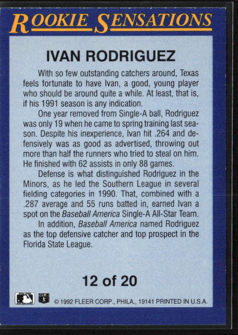 Ivan Rodriguez 1992 Fleer RC #1992 Texas Rangers