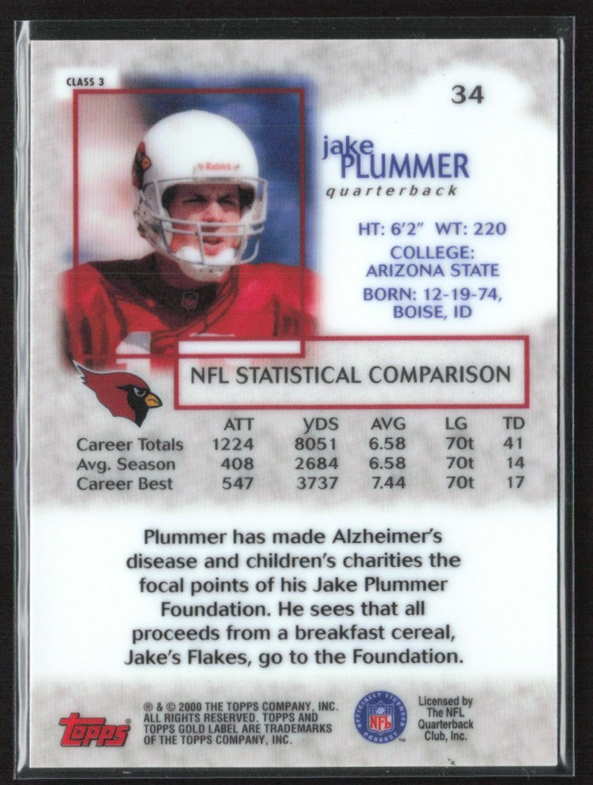 Jake Plummer 2000 Topps Gold Label Class 3 #34 Arizona Cardinals