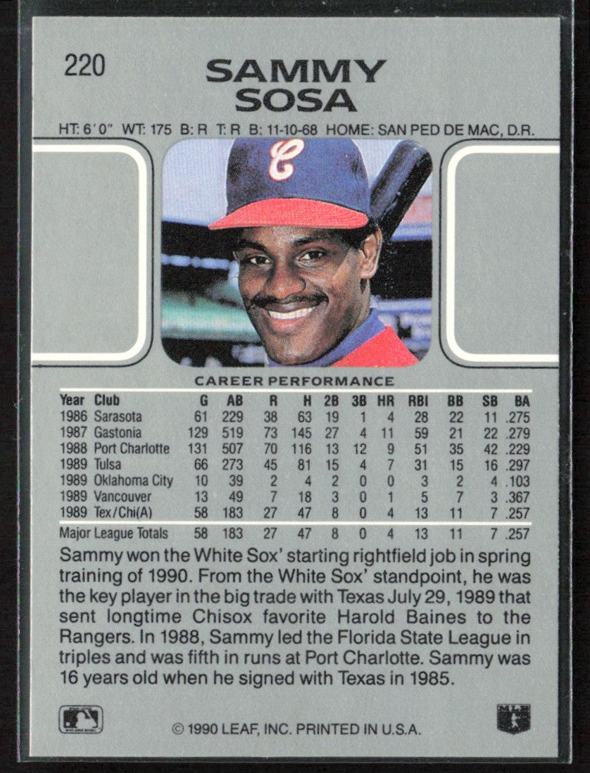Sammy Sosa 1990 Leaf RC #220 Chicago White Sox