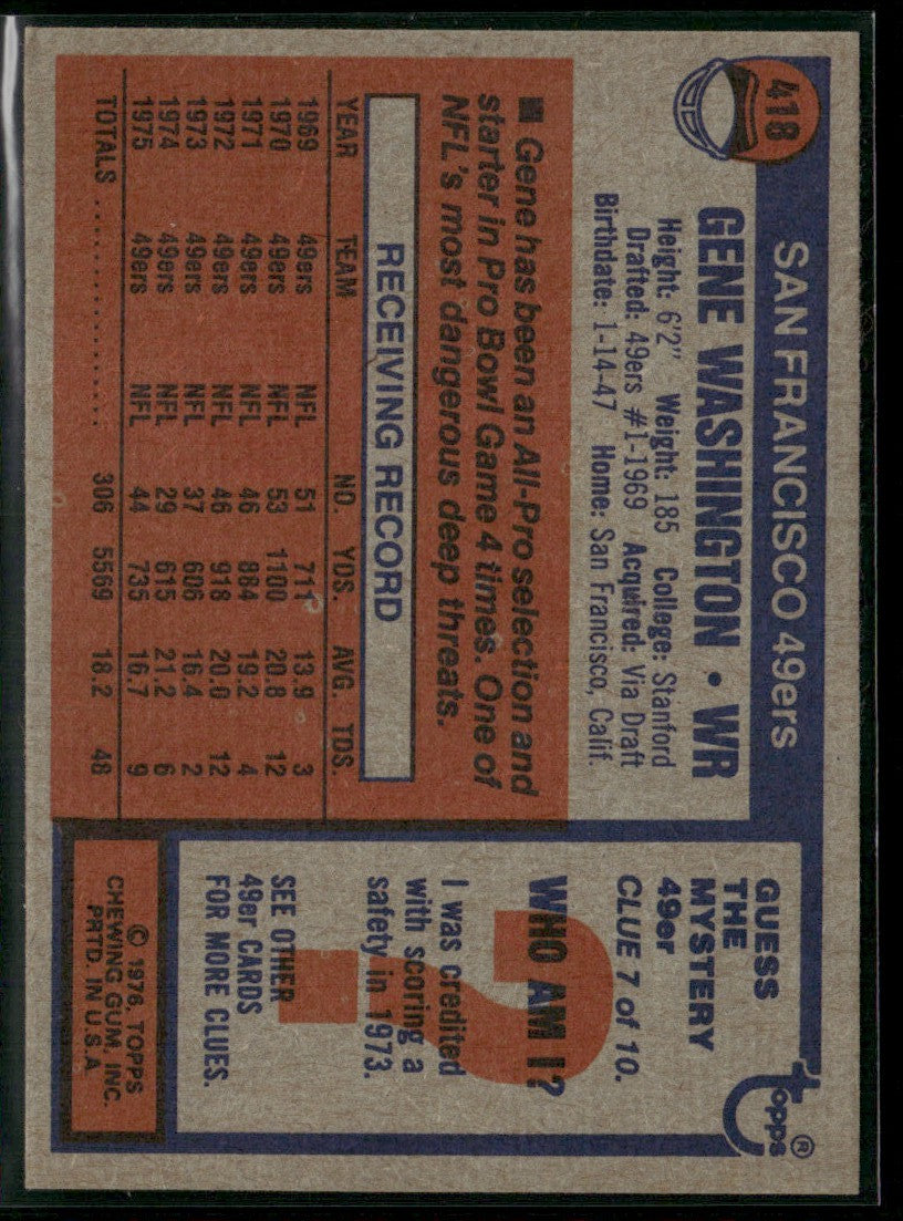 Gene Washington 1976 Topps #418 San Francisco 49ers