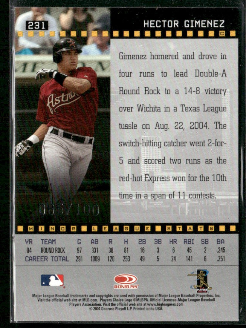Hector Gimenez 2004 Donruss Studio Proof RC /100 #231 Houston Astros