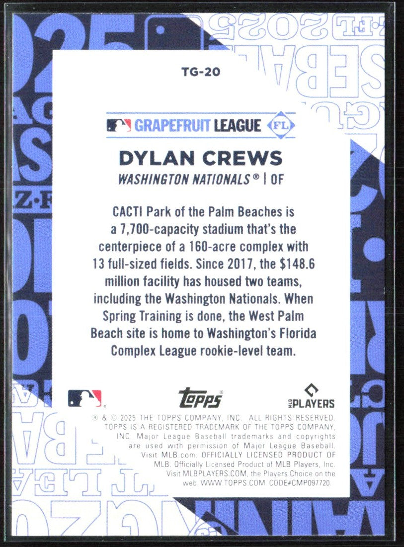Dylan Crews 2025 Topps Training Grounds RC #TG-20 Washington Nationals