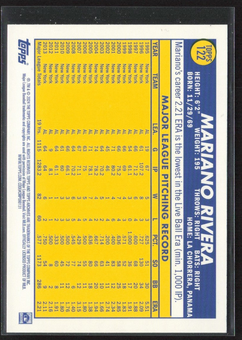 Mariano Rivera 2024 Topps Archives 1970 Black Foilboard #122 New York Yankees