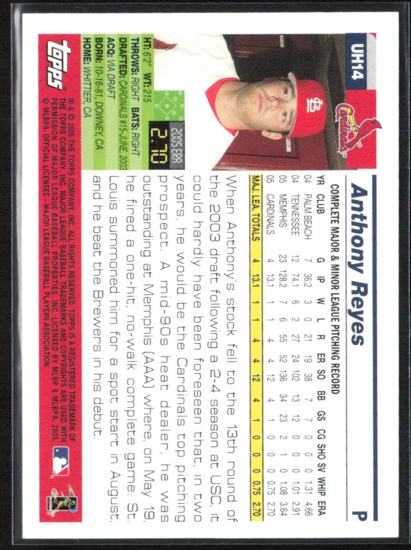 Anthony Reyes 2005 Topps Update RC #UH14 St. Louis Cardinals