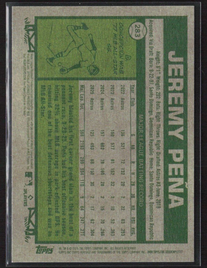 Jeremy Pena 2026 Topps Heritage Dark Green Border #283 Houston Astros