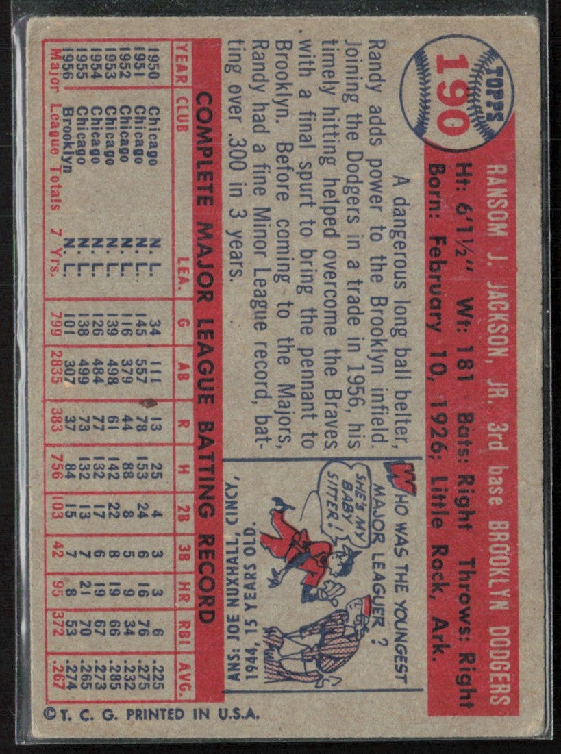 Randy Jackson 1957 Topps #190 Brooklyn Dodgers
