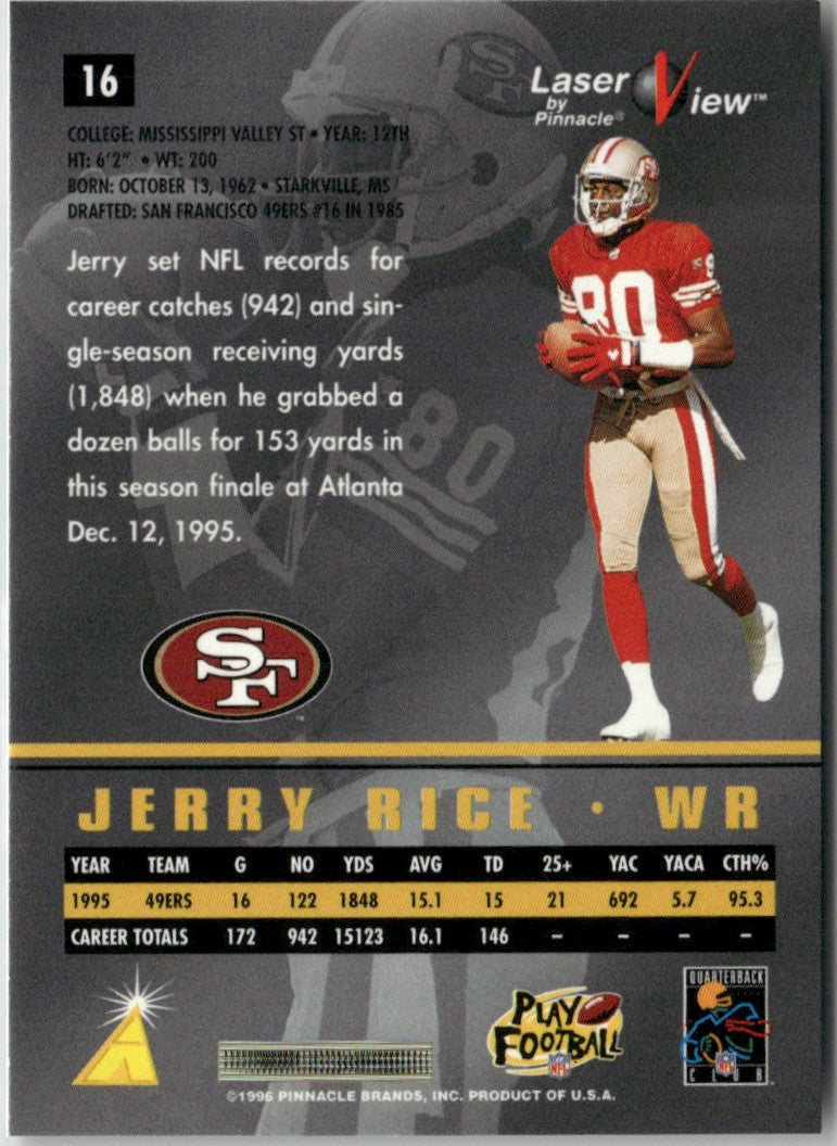 Jerry Rice 1996 Pinnacle Laser View #16 San Francisco 49ers