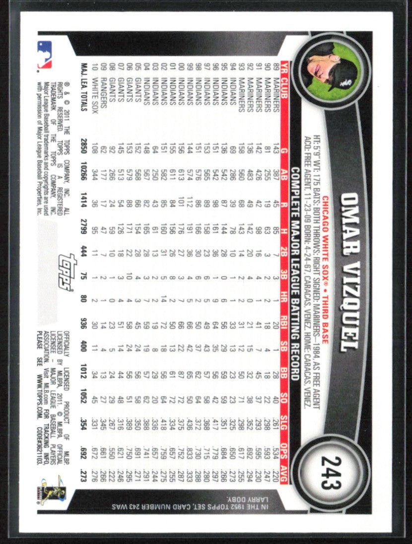 Omar Vizquel 2011 Topps Diamond Anniversary #243 Chicago White Sox
