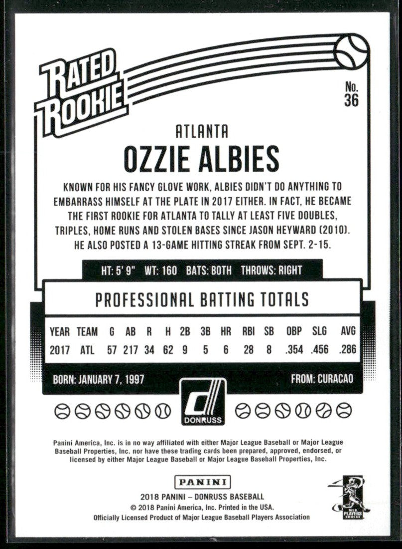 Ozzie Albies 2018 Donruss RC #36 Atlanta Braves