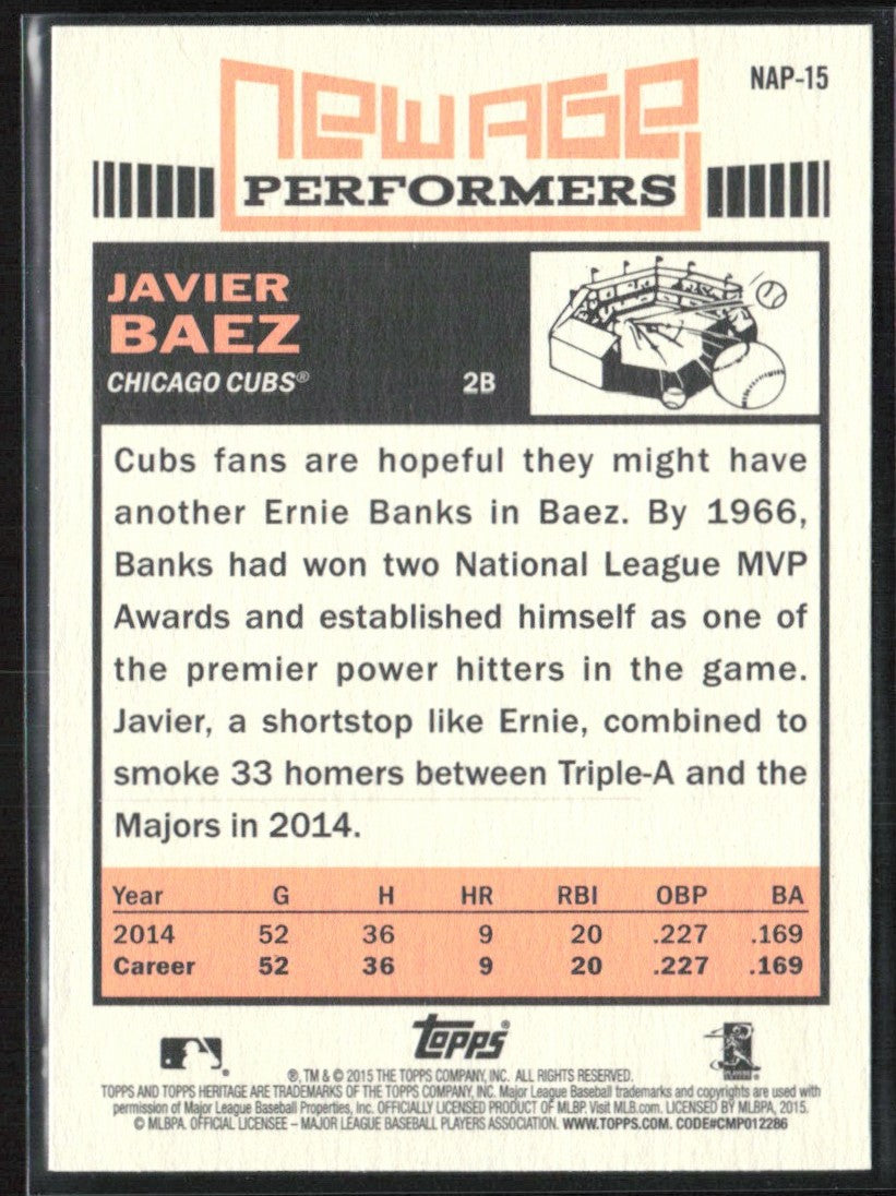 Javier Baez 2015 Topps Heritage New Age Performers #NAP-15 Chicago Cubs