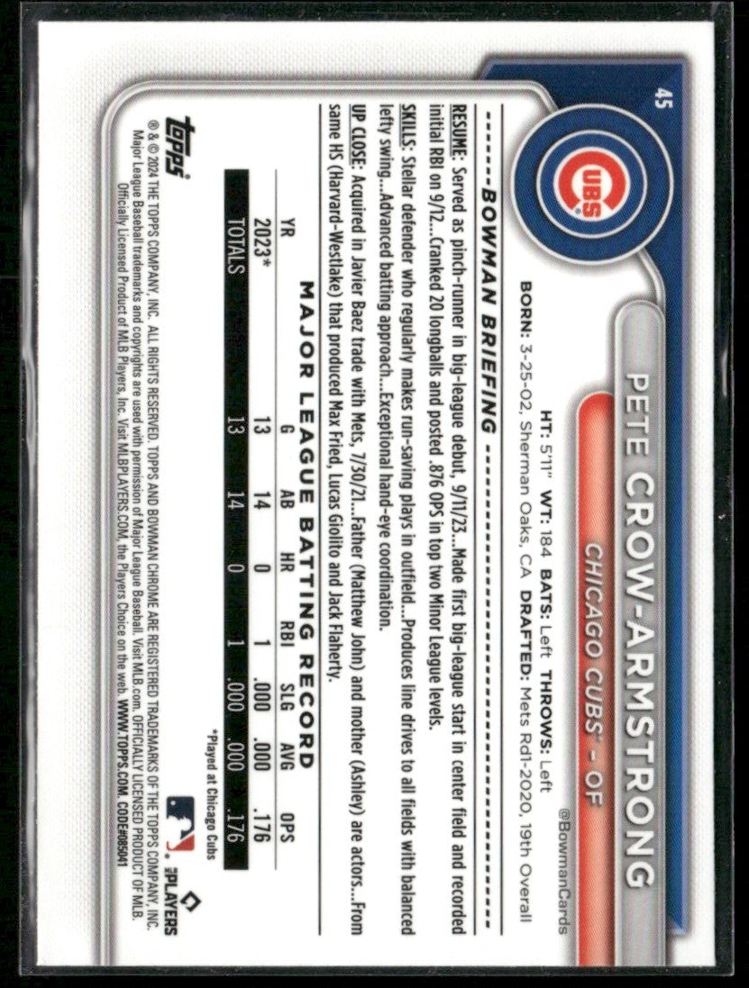Pete Crow-Armstrong 2024 Bowman Chrome RC #45 Chicago Cubs