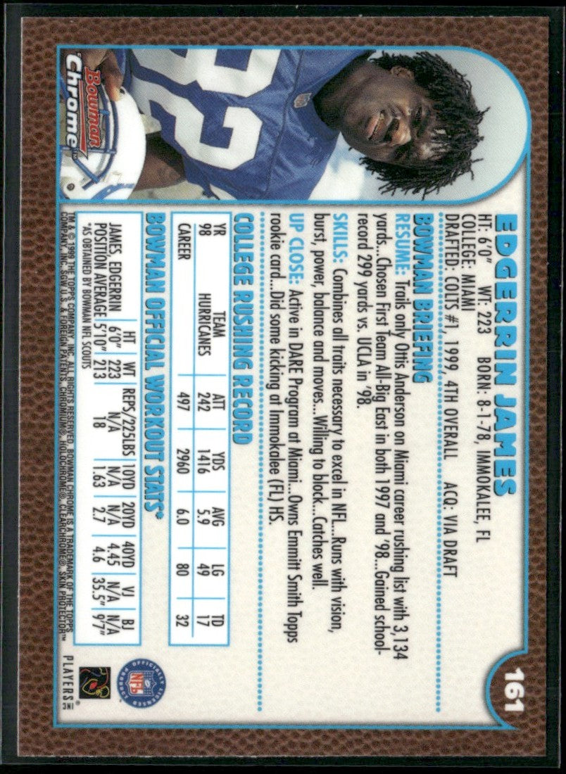 Edgerrin James 1999 Bowman Chrome RC #161 Indianapolis Colts