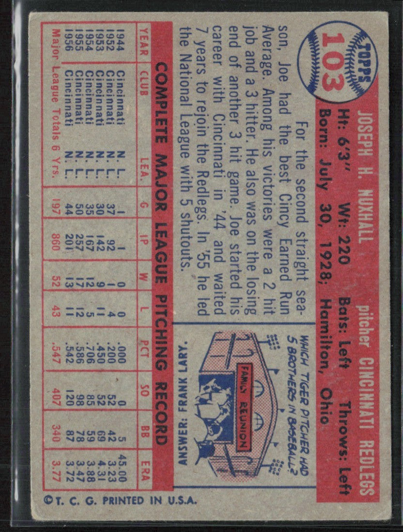 Joe Nuxhall 1957 Topps #103 Cincinnati Reds