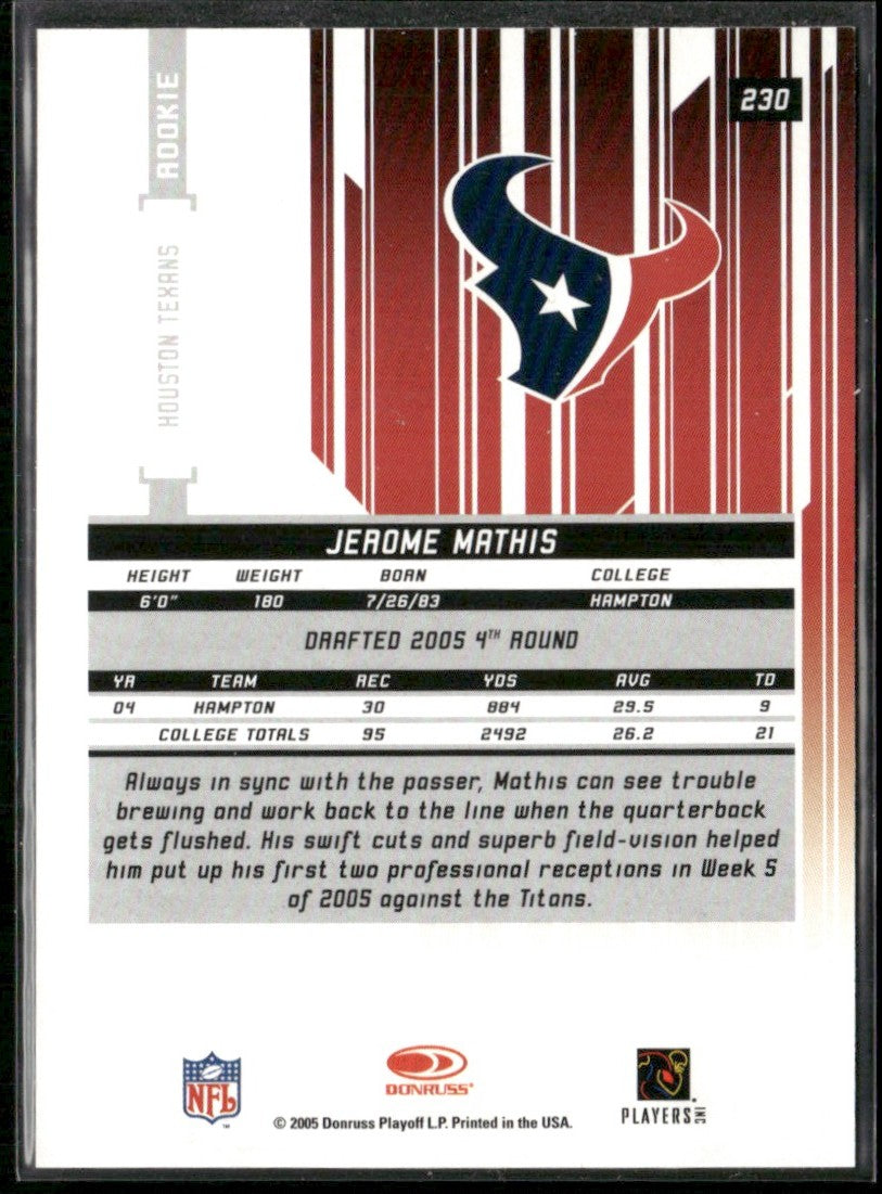 Jerome Mathis 2005 Leaf Rookies & Stars Longevity RC /599 #230 Houston Texans