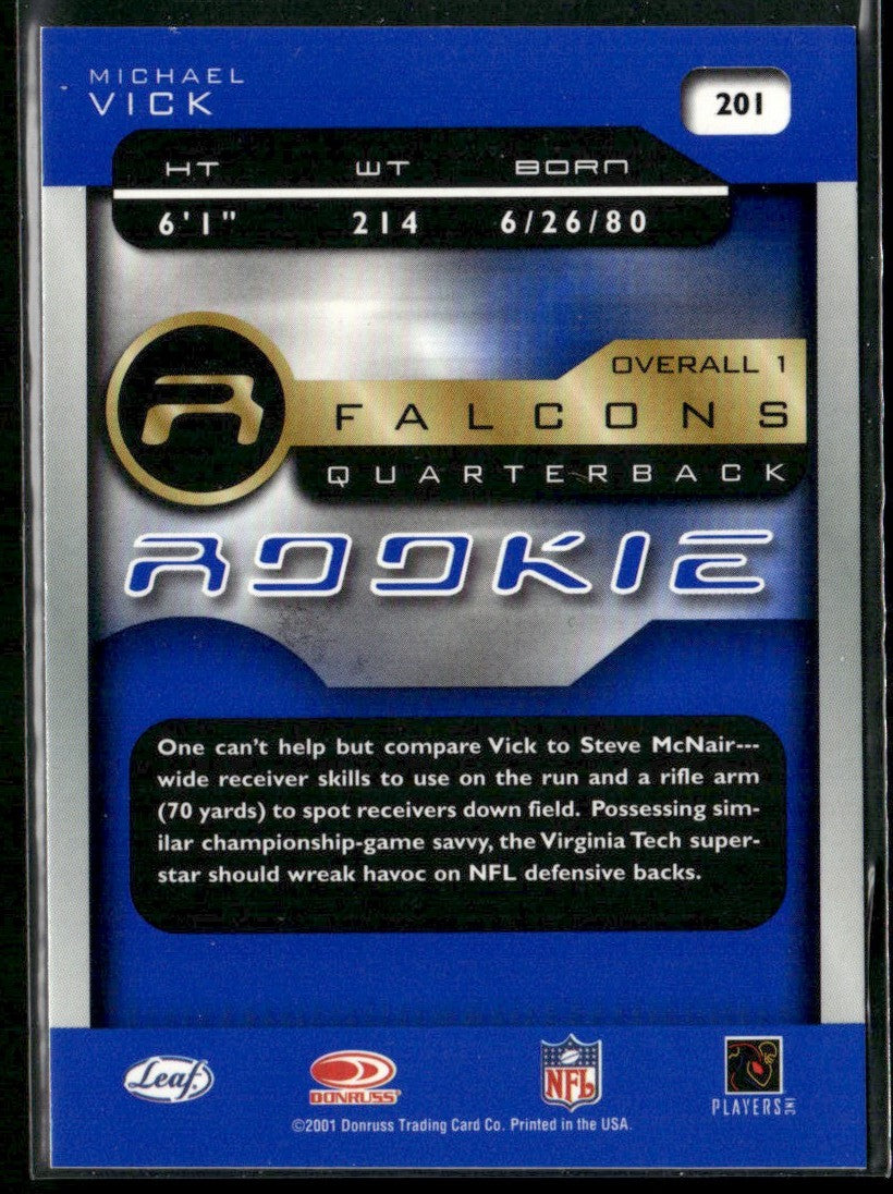 Michael Vick 2001 Quantium Leaf RC #201 Atlanta Falcons
