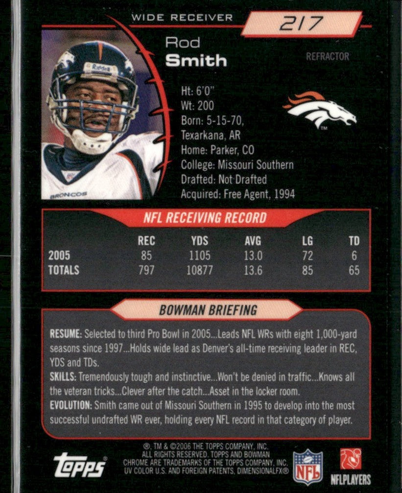 Rod Smith 2006 Bowman Chrome Refractor #217 Denver Broncos