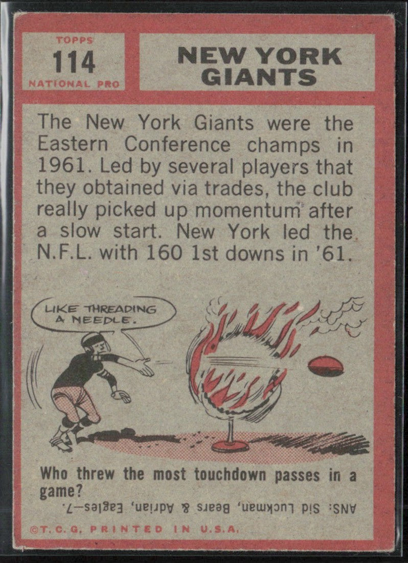 New York Giants 1962 Topps #114 New York Giants