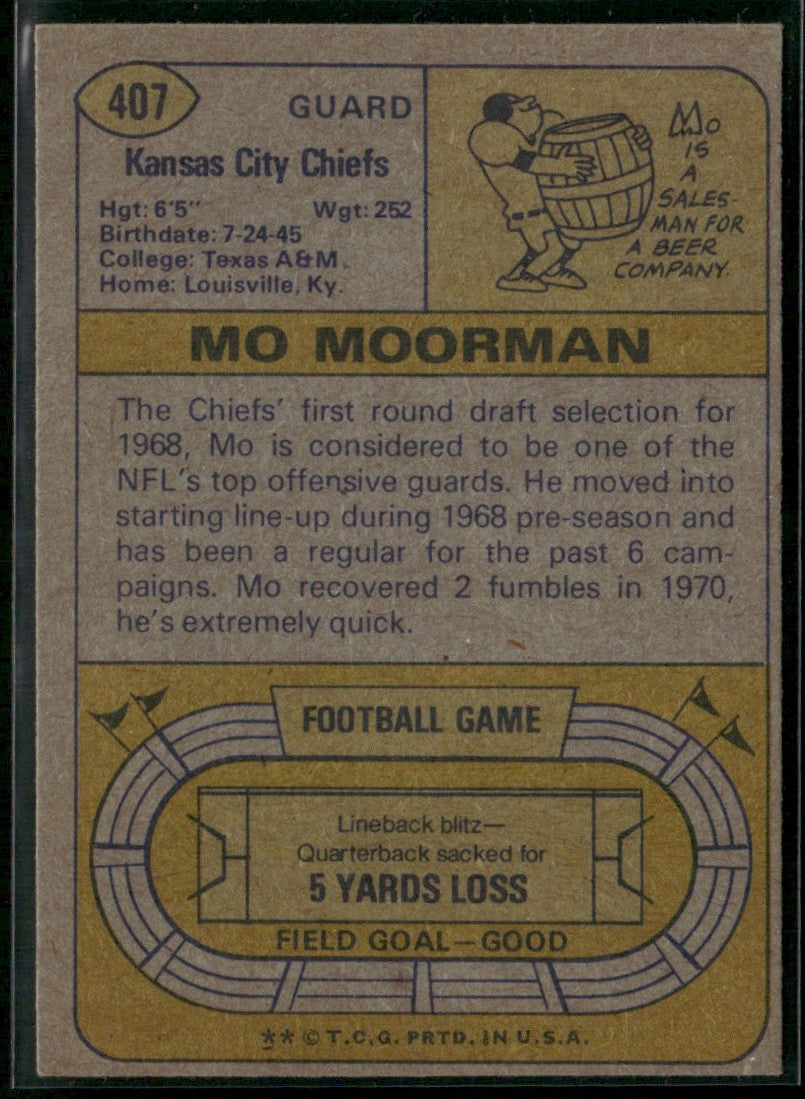 Mo Moorman 1974 Topps #407 Kansas City Chiefs