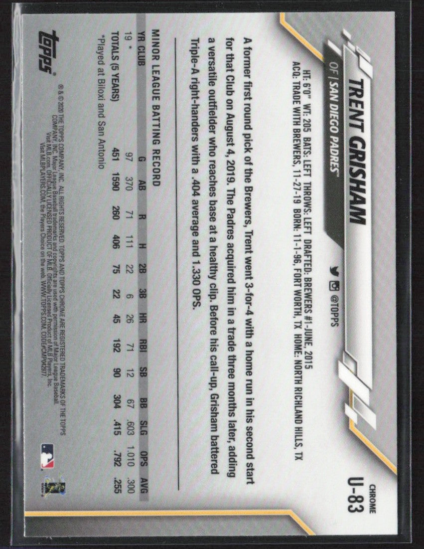 Trent Grisham 2020 Topps Chrome Update Sapphire RC #U-83 San Diego Padres