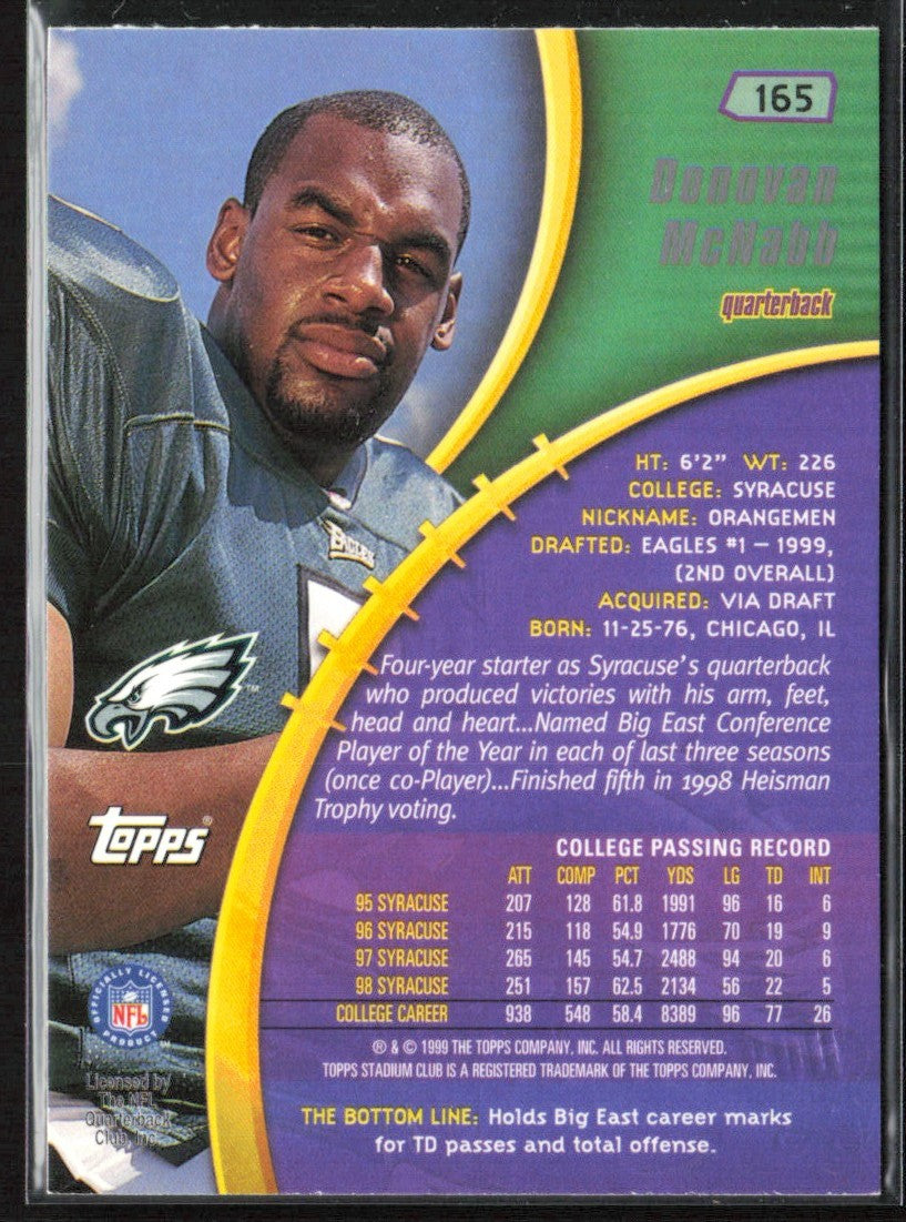 Donovan McNabb 1999 Topps Stadium Club RC #165 Philadelphia Eagles