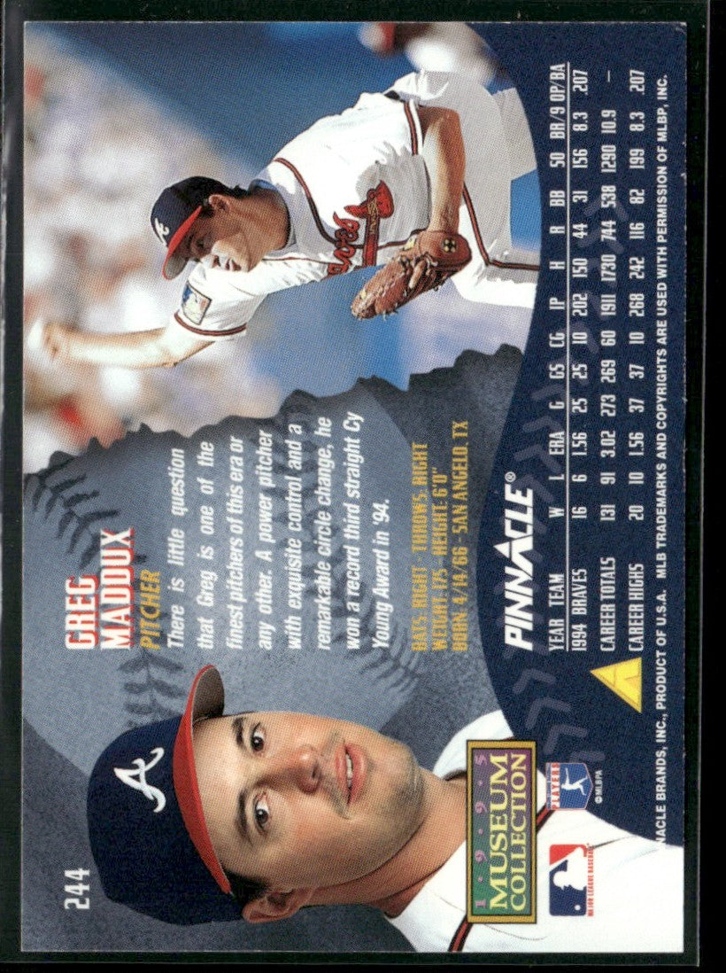 Greg Maddux 1995 Pinnacle #244 Atlanta Braves