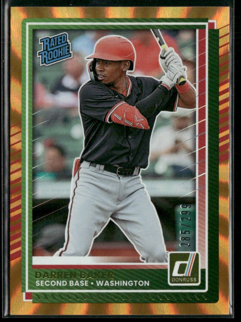 Darren Baker 2025 Panini Donruss Orange Lazer /299 #43 Washington Nationals